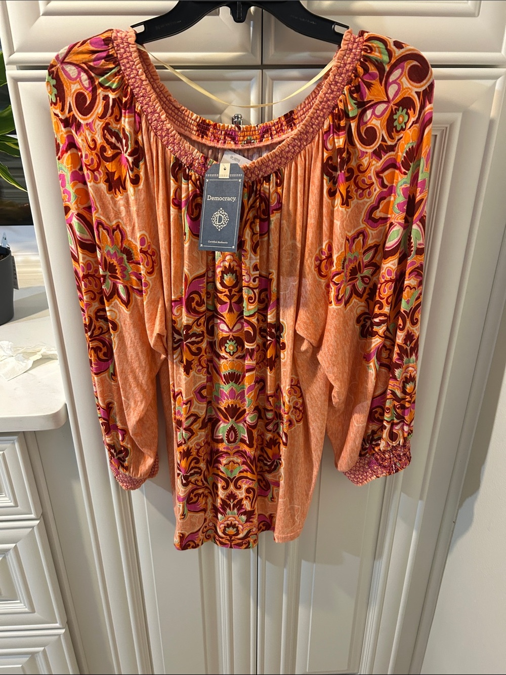 Democracy Peach Multicolor Floral Boho Tunic